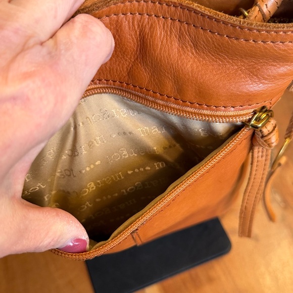 Margot New York Split Pocket Leather Crossbody in Cognac color - Picture 8 of 12